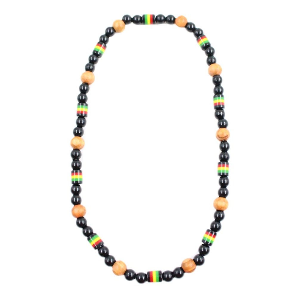 Handmade Mixed Wood & Acrylic Multi Color Beaded Pull Over Stretch Necklace